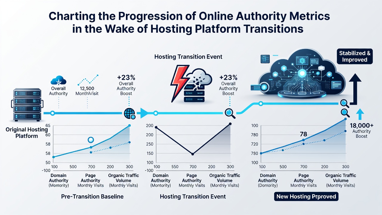 Timeline chart illustrating authority metric recovery phases following major hosting platform changes