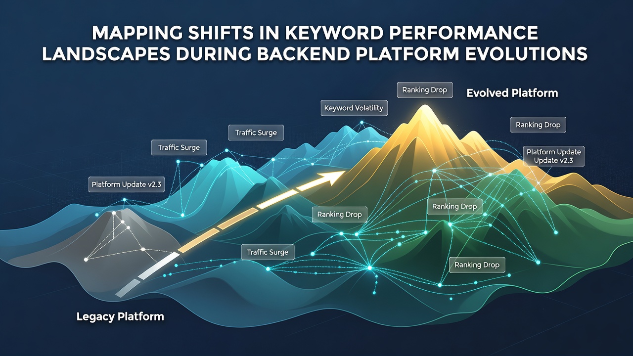 Graph illustrating keyword position changes across multiple search terms following a backend platform evolution event